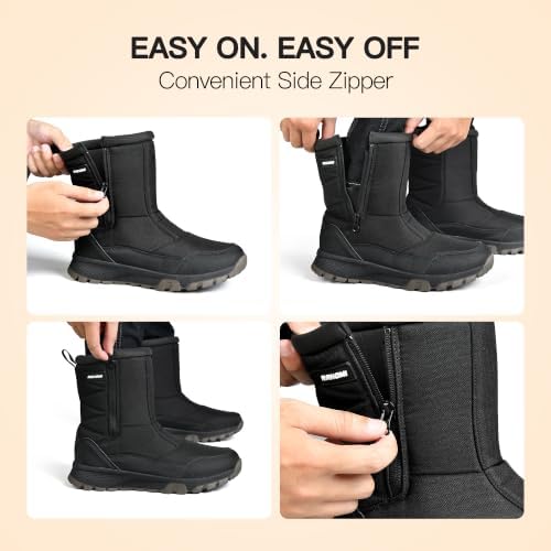 Nahomi Waterproof Snow Boots for Men, Warm Fur-Lined Side-Zip Winter Boots
