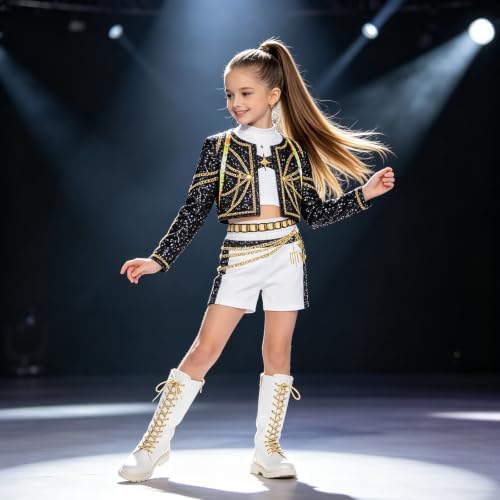 ELIM Kids Pop Star Costume Girls Halloween Costumes Set with Accessories