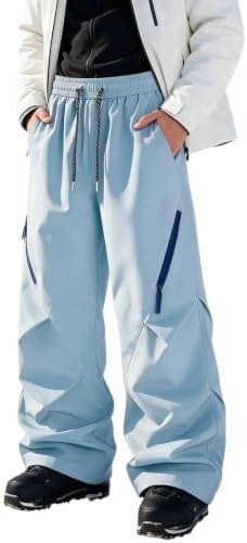 Xiaojmake Men's Baggy Snow Pants Zip Pocket Outdoor Winter Ski Trousers