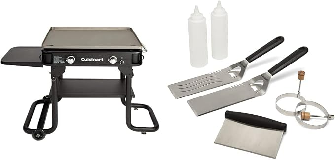 Cuisinart Flat Top Professional Quality Propane CGG-0028 28" Two Burner Gas Griddle and Cuisinart CGS-507 Griddle Kit, 7 Piece, Steel