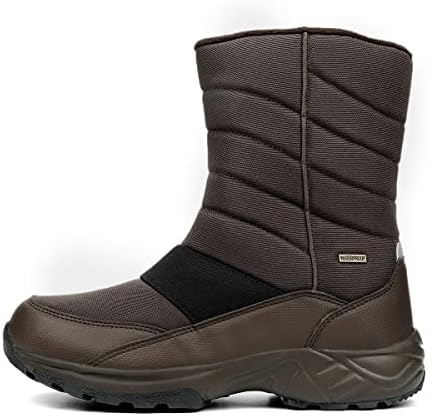 SILENTCARE Mens Winter Mid-Calf Snow Boot Fur Warm Waterproof Slip On Outdoor Athletic