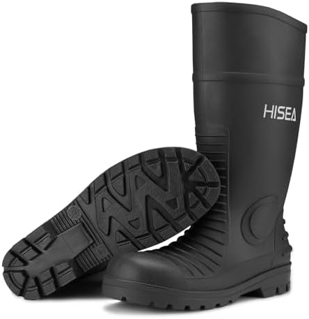 HISEA Men's Steel-Toe Rain Boots, Rubber Boots Waterproof Slip Resistant