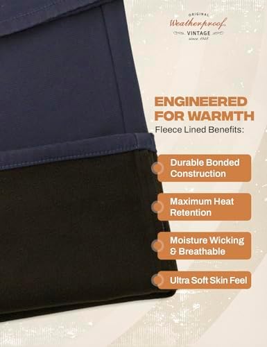 Weatherproof Vintage Fleece Lined Pants Men's - Regular Fit | Soft & Warm, Cold Weather Insulated Canvas Winter Pants for Men