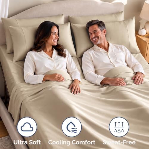 Flex Top Split Head King 4 Piece Sheet Set - Ultra-Soft, Breathable - Wheat