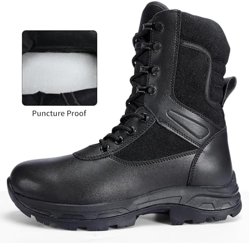Men's Military Tactical Work Boots with Side Zipper, Puncture Resistant, Desert Combat, Army Jungle, 8 Inch Lightweight Hiking Boots