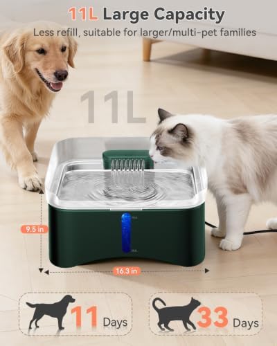 UPSKY 11L Elevated No-Spill Dog Water Fountain with 4 Adjustable Heights