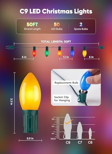 Minetom 50Ft Christmas Lights Outdoor, with 50 LED Matte Bulbs, Multicolor