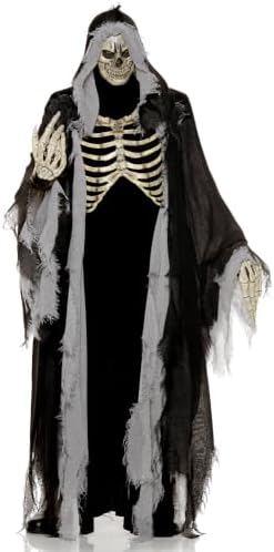 UNDERWRAPS Deluxe Hooded Cloak Grim Reaper Costume for Men, Includes Foam Skeleton Chest Plate, Mask & Oversized Hands