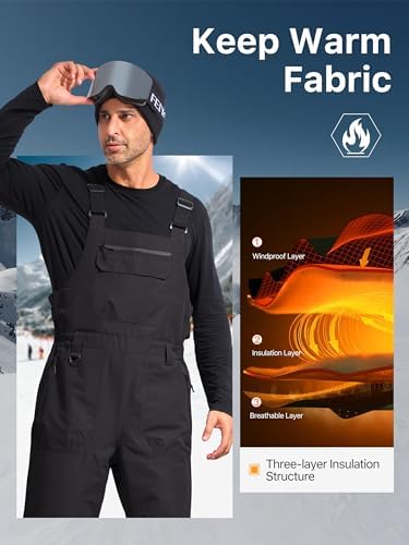 FREE SOLDIER Mens Snow Bibs Ski Snow Pants Softshell Ski Bib Overalls