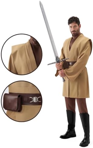 Spooktacular Creations Halloween Mens Tunic Hooded Cloak, Knight Costume Men, Tunic Hooded Robe with Pants for Halloween