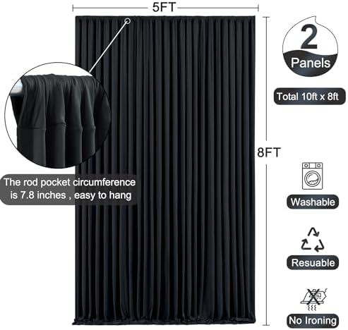 Black Backdrop Curtain for Parties Wrinkle Free Black Photo Curtains Backdrop Drapes Fabric Decoration for Birthday Party Wedding 5ft x 8ft,2 Panels