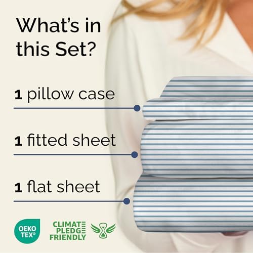 Twin 3 Piece Striped Sheet Set - Soft, Breathable & Cooling - Ocean Stripe