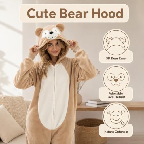 Snug Fit Unisex Adult Onesie Pajamas, Flannel Cosplay Animal One Piece Halloween Costume Sleepwear Homewear