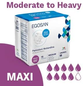 Egosan Maxi Incontinence Disposable Adult Diaper Brief Maximum Absorbency and Adjustable Tabs for Men and Women (Medium 15-Count)