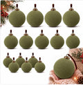 Velvet Flocked Christmas Ornaments Set – Premium Shatterproof Christmas Ball Ornaments with Brass Metal Caps, Assorted Sizes for Christmas Tree, Holiday & Seasonal Home Décor (Green 15pcs)