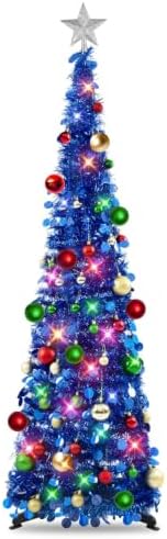 N&T NIETING Pop Up Christmas Tree with Lights & Ornaments, 5FT, Royal Blue
