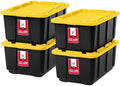 IRIS USA 4-Pack 27 Gal Heavy Duty Storage Tote Bins with Lids, Black/Yellow