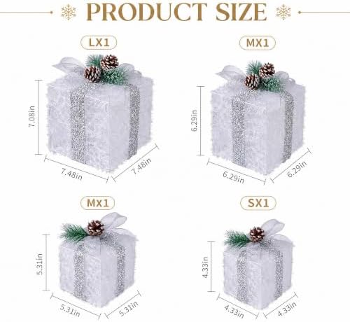 Set of 4 Christmas Lighted Gift Boxes, Battery Operated Xmas Decor