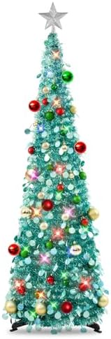 N&T NIETING Pop Up Christmas Tree with Lights & Ornaments, 5FT, Lake Blue