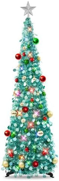 N&T NIETING Pop Up Christmas Tree with Lights & Ornaments, 5FT, Lake Blue