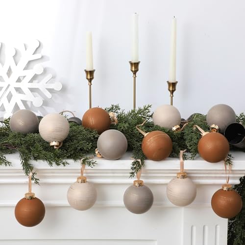 Yunlly 12 Pcs Neutral Christmas Ornament, Brown Ivory Beige, 3.15''