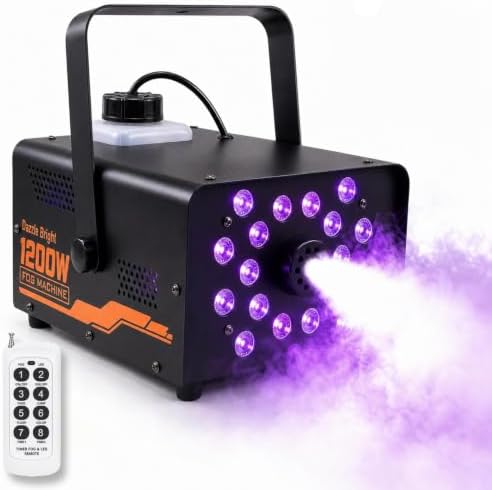 Dazzle Bright 1200W Halloween Fog Machine, Smoke Machine Outdoor Indoor with Timer, 7 Colorful LED Lights Effect Fog Wireless Remote for Stage Effect Halloween Party
