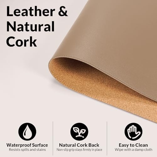 AFIING Cork Desk Mat, Dark Apricot, 35.4" x 17", Desk Pad Protector