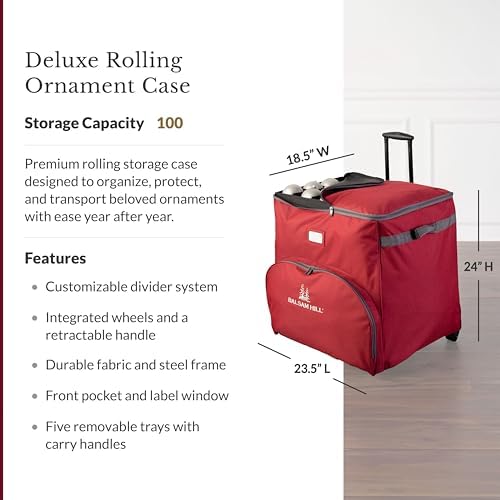Balsam Hill Deluxe Rolling Ornament Chest - 100pc Christmas Decoration Storage with Dividers & Trays
