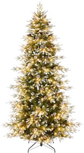 Best Choice Products 7.5ft Pre-Lit Artificial Frosted Slim Aspen Christmas Tree, Partially Flocked Holiday Décor w/ 2-in-1 White & Multicolor LED Lights