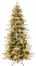 Best Choice Products 7.5ft Pre-Lit Artificial Frosted Slim Aspen Christmas Tree, Partially Flocked Holiday Décor w/ 2-in-1 White & Multicolor LED Lights
