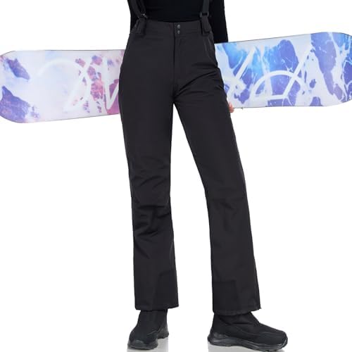 Women's Snow Ski Pants Insulated Winter Warm Outdoor Waterproof Snowboard Pants Bibs Detachable Suspender