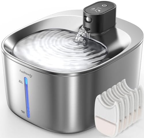 Cordless Cat Water Fountain, Battery Operated, 4L/135fl oz Stainless Steel Pet Water Fountain for Cats Dogs with Motion Sensor, Ultra Quiet Cat Drinking Fountain with 6 Filters (YPD-C004S)