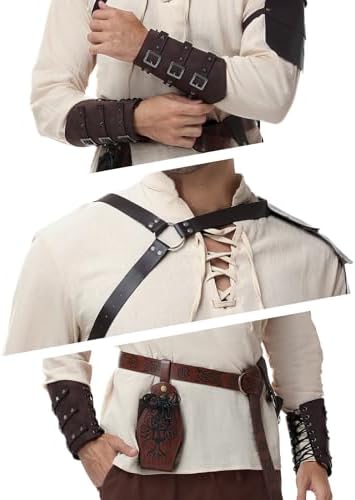 Men's Renaissance Costume,8 Piece Medieval Viking Pirate Outfit Set