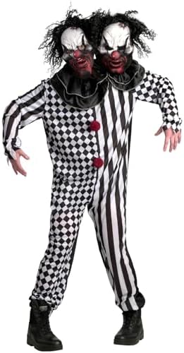 Morph Two Headed Scary Clown Costume Men, Halloween Costumes for Men