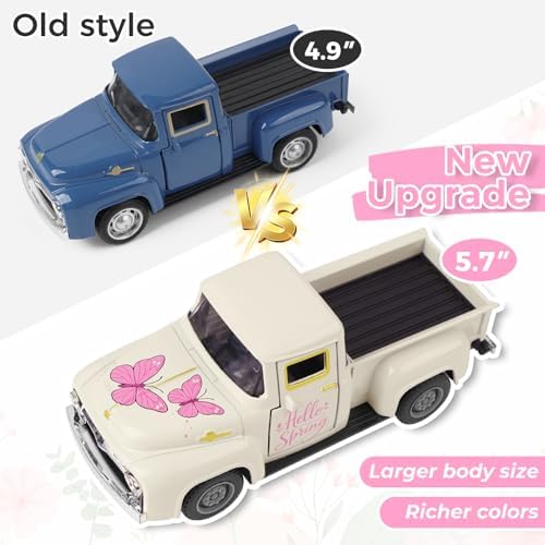 Mothers Day Spring Butterfly Truck Decor, Pink Spring Floral Truck Decorations for Home, Mini Wildflowers Truck Tiered Tray Decor, Rustic Farmhouse Kitchen Tabletop Decorations for Office