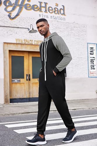 COOFANDY Mens Jumpsuit Onesie Hooded Full Zip One Piece Jogging Tracksuit