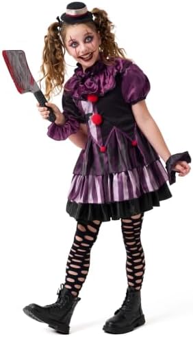 Spooktacular Creations Girls Scary Clown Costume, Kids Halloween Costume, Twisted Clown Dress for Girls