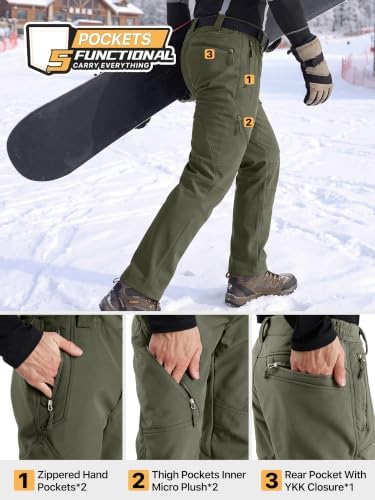 FREE SOLDIER Men's Fleece Lined Pants Softshell Snow Ski Pants