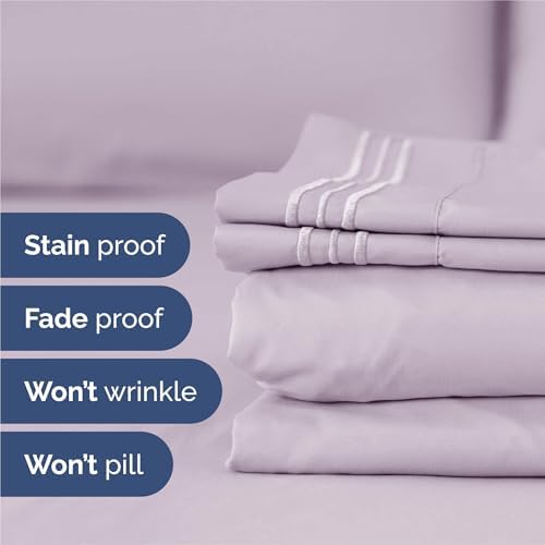 Split King Size 5 Piece Sheet Set - Breathable & Cooling - Light Lavender