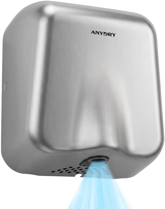 anydry IronStorm Electric Hand Dryers for Bathrooms Commercial HEPA Filter High-Speed Brushed Stainless Steel Cover AC 100–130 V~