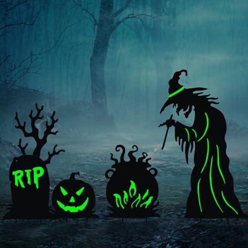 BRIGHTDECK 3 Pcs Halloween Witch Yard Signs Metal Stakes Outdoor Decoration