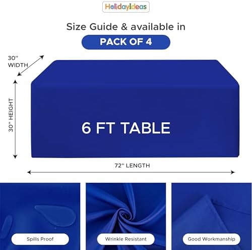 HolidayIdeas 4-Pack 6ft Royal Blue Rectangle Craft Shows Fitted Tablecloth