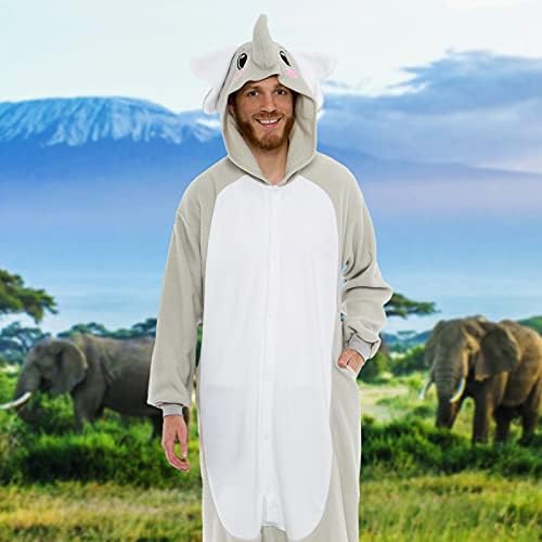 Funziez! Adult Onesie Halloween Costume Animal Dinosaur Shark Unisex Plush One Piece Cosplay Suit for Adults, Men and Women
