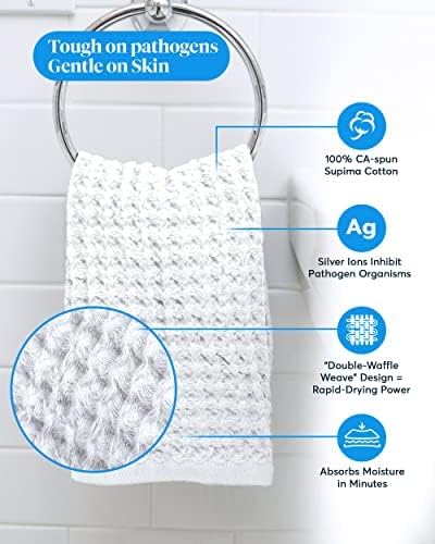 SUTERA Waffle Hand Towel for Bathroom, Silver Ions Pima Cotton - White | Ultra soft and absorbent with a lightweight waffle weave design for quick-drying bath towels.