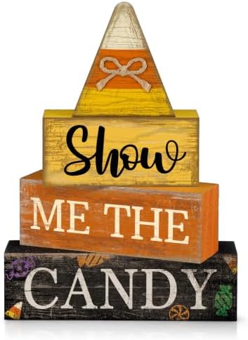 Lineshading 4 Pcs Halloween Table Decoration Candy Corn Wooden Stacked Sign