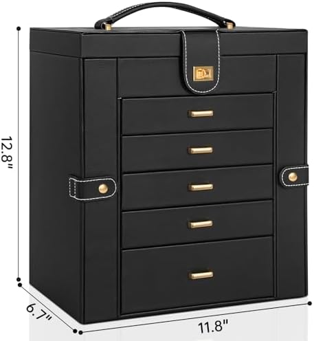 AKOZLIN 6-Tier Jewelry Box Organizer 5 Drawers Storage XLarge BlackBlue