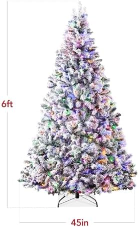 Best Choice Products Pre-Lit Artificial Christmas Tree 6ft Snow Flocked Pine Tree, 2-in-1 White and Multicolor LED Lights, Full Snowy Appearance
