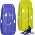 Poen 2 Pcs Plastic Snow Sled 35" Downhill Sprinter Winter Toboggan Sled Board with Pull Rope and Handles Snow Sleds for Kids Adults Downhill Sledding Sleigh Sand Board Sleigh
