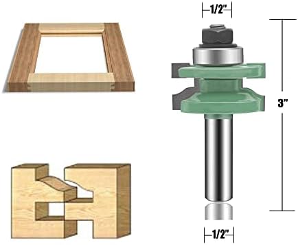 LEATBUY 3 PCS Router Bit Set 1/2-Inch Shank Round Panel Cabinet Door Rail Stile Router Bits Sets, Woodworking Wood Cutter, Carbide Groove Tongue Milling Tool (Round)