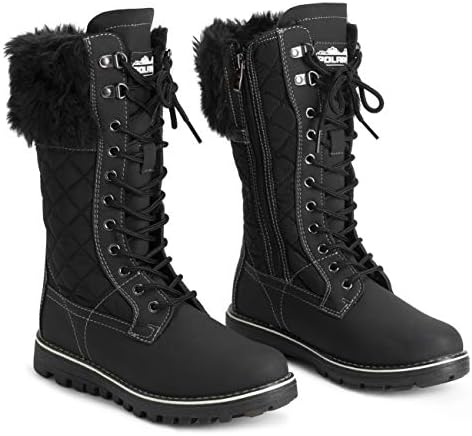 POLAR Womens Faux Fur Warm Thermal Waterproof Outdoor Walking Snow Winter Rubber Sole Calf Boots